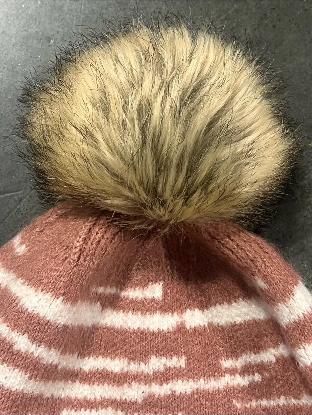 C.C Kids/adult Rose and White Striped Pom Pom Beanie. So Soft!